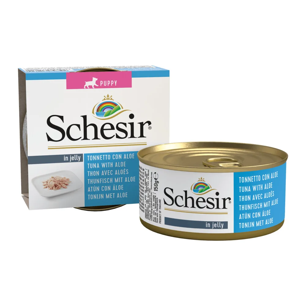 Thon avec Aloe pour Chiots en Gélatine pour Chiens 150 GR de Schesir – photo produit