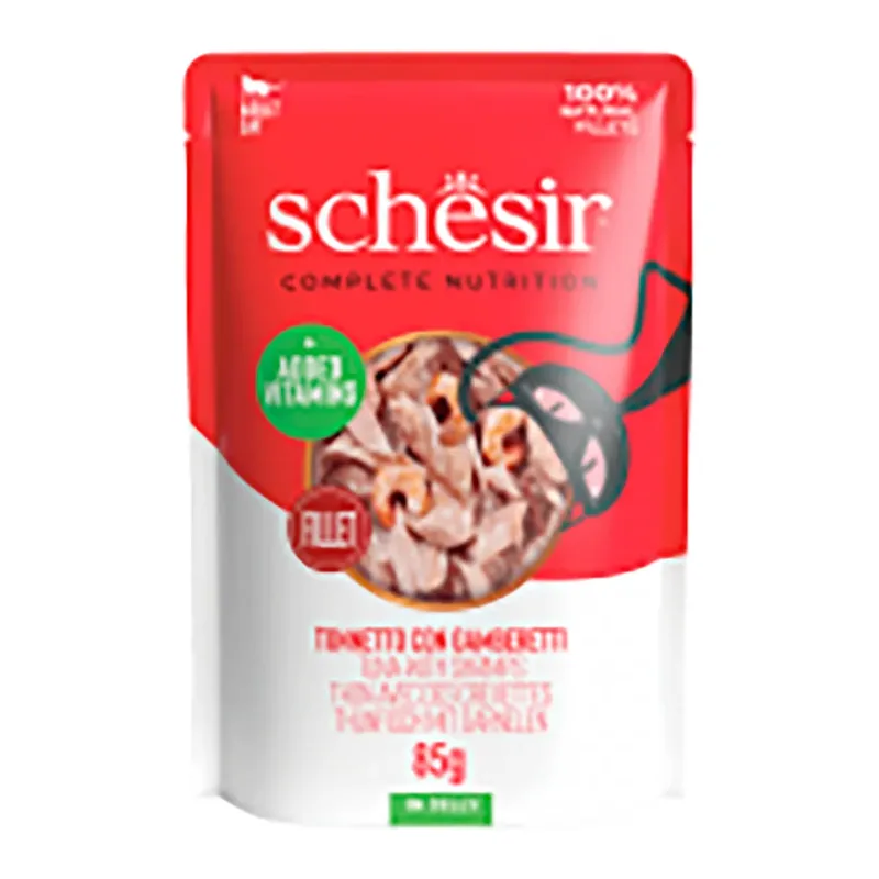 Tonijn Met Garnalen Pouch Nat Kattenvoer 85g fra Schesir – produktbillede