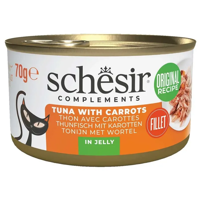 Tonijn Met Wortel In Gelei Nat Kattenvoer 70g de Schesir – photo produit