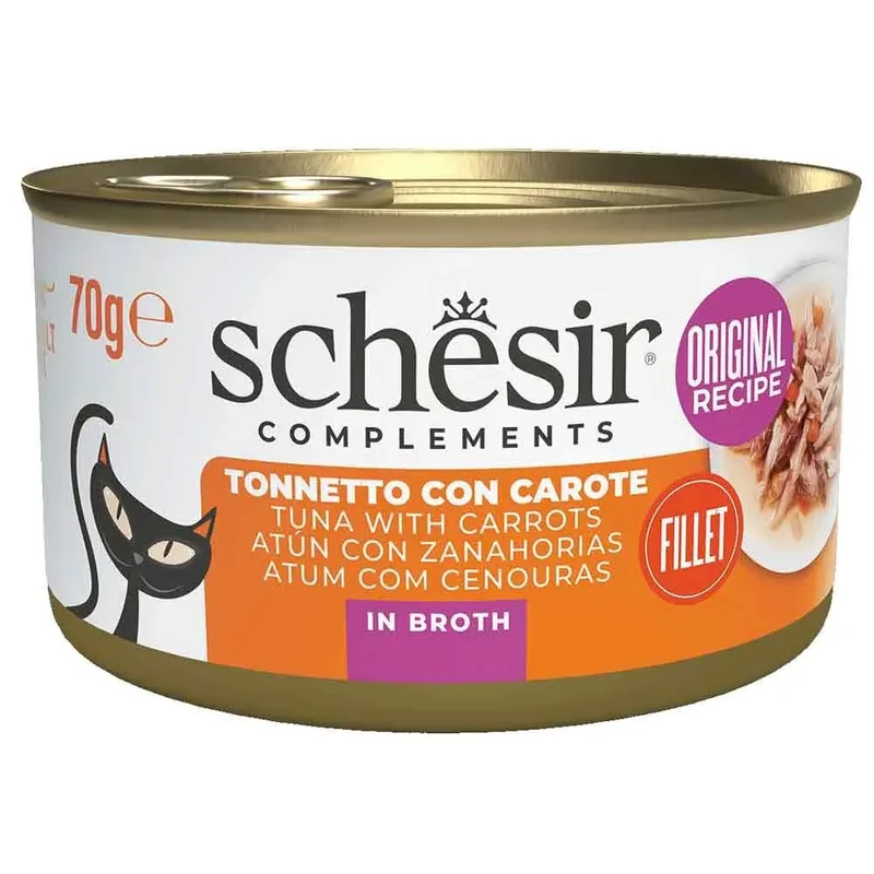 Tonijn Met Wortelen In Bouillon Nat Kattenvoer 70g by Schesir – product photo
