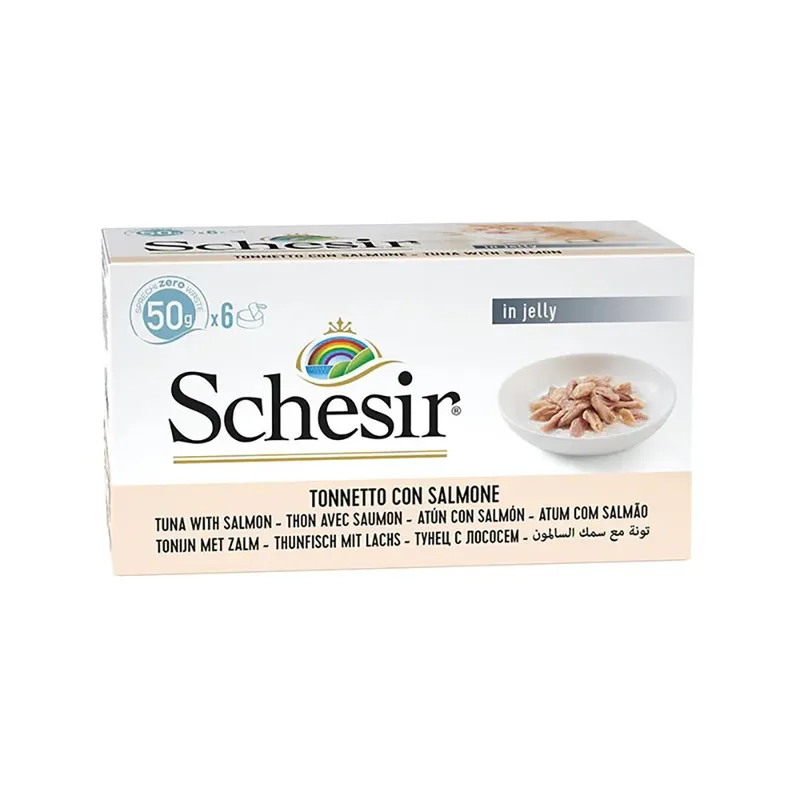Tonijn Met Zalmgelei 6x50g Natvoer Voor Katten by Schesir – product photo 1 of 2