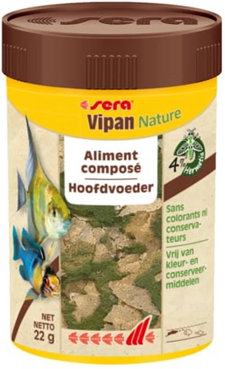 Vipan Flakes - Hoofdvoeder voor siervissen, die zich aan het oppervlak voeden - 100 ml van Sera – productfoto