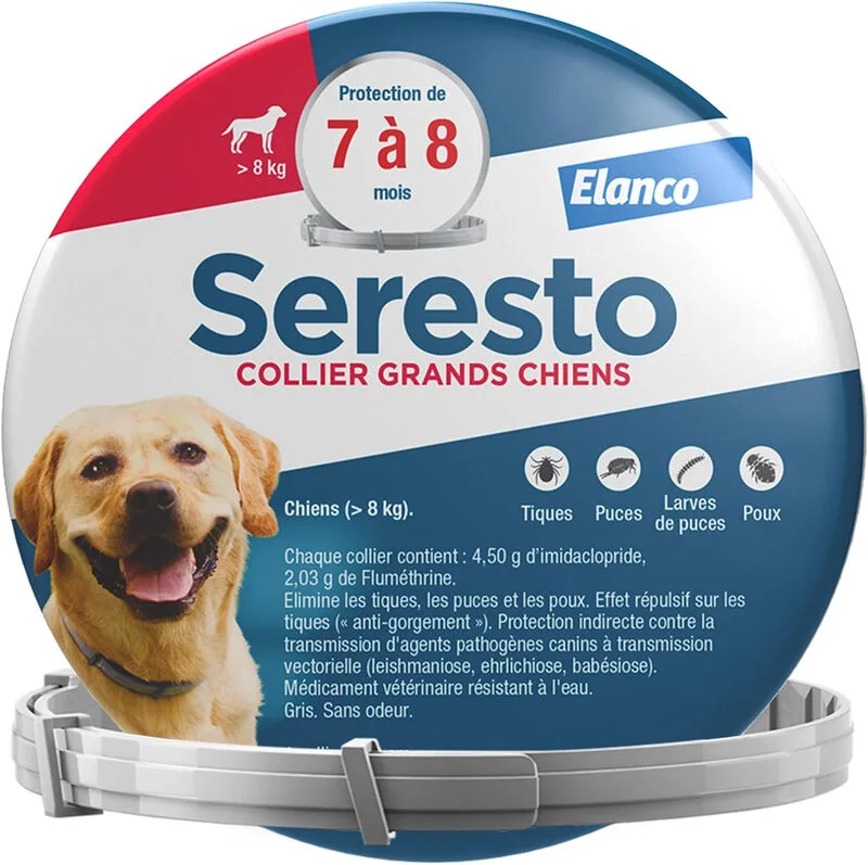 Chien – Collier Anti-Puces et Anti-Tiques pour Grands Chiens – Plus de 8 kg de Seresto – photo produit