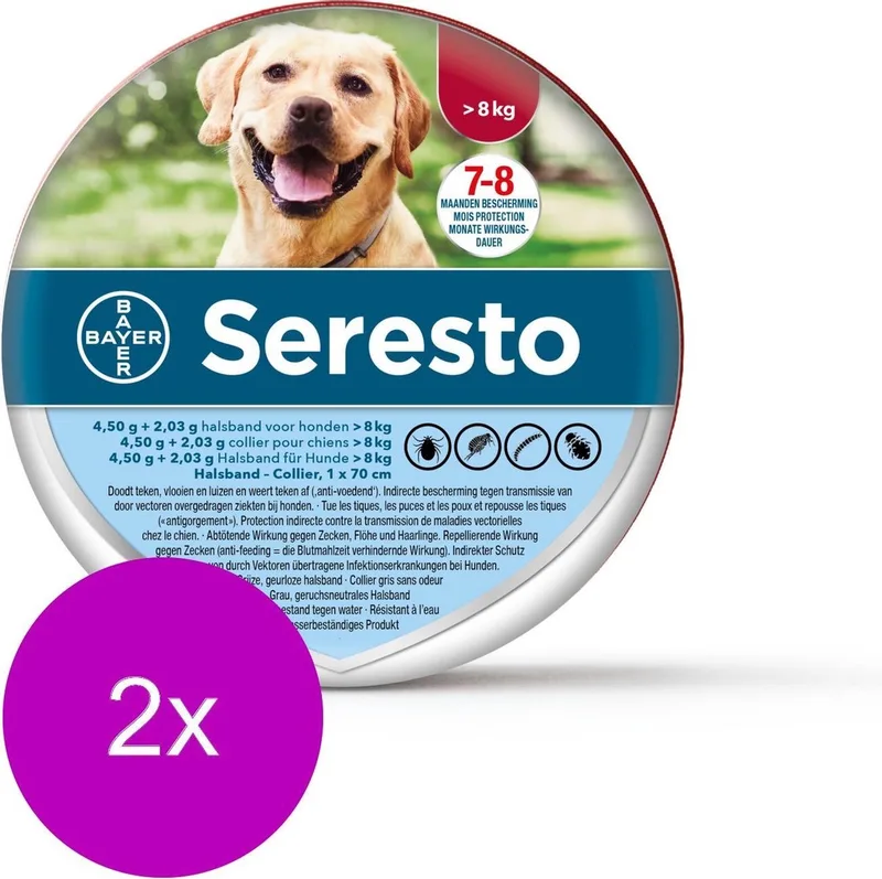 Teken- En Vlooienband Large - Anti tekenmiddel - 2 x per stuk Van 8 Kg von Seresto – Produktfoto
