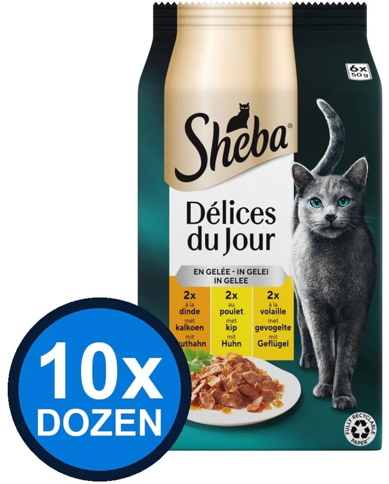 10x Sheba - Delices du Jour Gevogelte Selectie in Gelei Multipack - Kattenvoer Natvoer - 6x50g von Sheba – Produktfoto