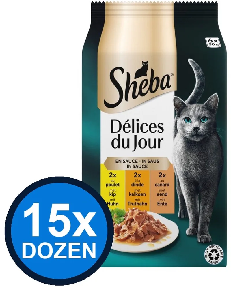 15x Sheba - Delices du Jour Gevogelte Selectie in Saus Multipack - Kattenvoer Natvoer - 6x50g von Sheba – Produktfoto