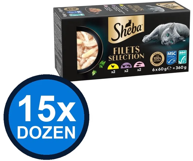 15x Sheba - Filets Kip & Zalm in Saus Multipack - Kattenvoer Natvoer - 6x60g von Sheba – Produktfoto