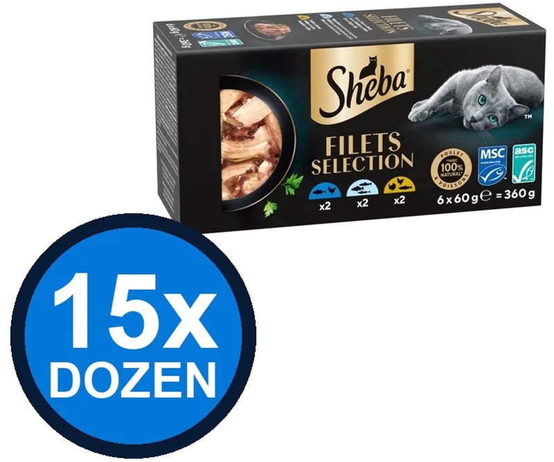 15x Sheba - Filets Witte Vis in Saus Multipack - Kattenvoer Natvoer - 6x60g von Sheba – Produktfoto