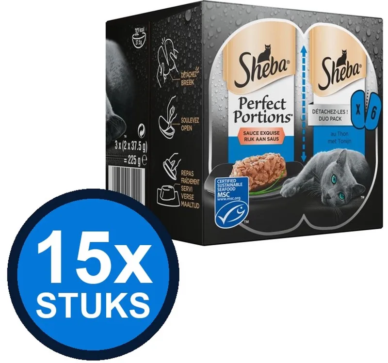 15x Sheba - Perfect Portions Adult Tonijn in Saus Multipack - Kattenvoer Natvoer - 6x37,5g von Sheba – Produktfoto