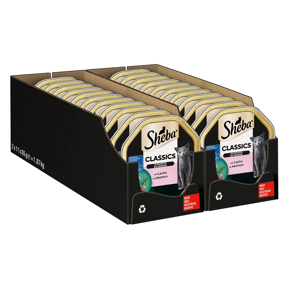 22x85g Zalm in Paté Sheba Classics Kattenvoer Kuipjes van Sheba – productfoto