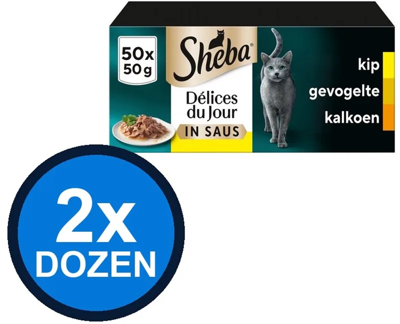 2x Sheba - Delices du Jour Gevogelte Selectie in Saus Multipack - Kattenvoer Natvoer - 50x50g de Sheba – photo produit