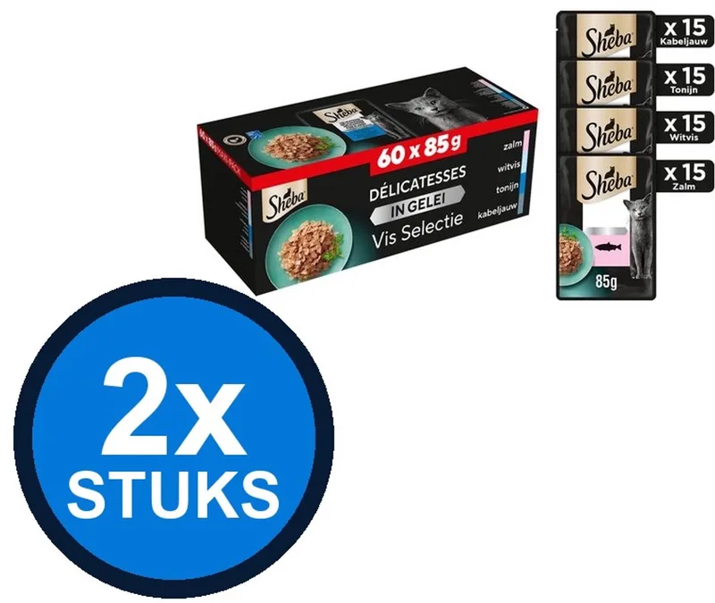 2x Sheba - Delices du Jour Vis Selectie in Gelei Multipack - Kattenvoer Natvoer - 60x85g de Sheba – photo produit