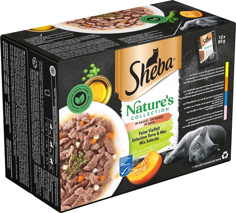 2x Sheba - Nature's Collection - Kattenvoer natvoer- Kip & Kalkoen & Tonijn & Zalm in saus - (24x85g) de Sheba – photo produit