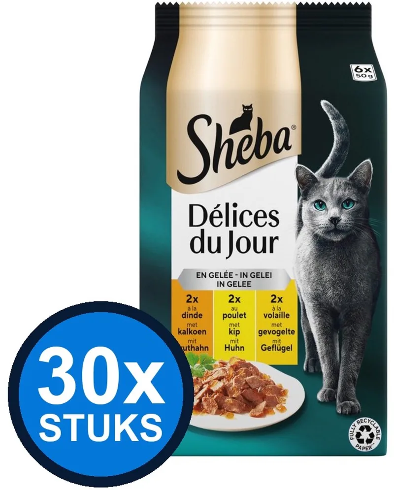 30x Sheba - Delices du Jour Gevogelte Selectie in Gelei Multipack - Kattenvoer Natvoer - 6x50g de Sheba – photo produit