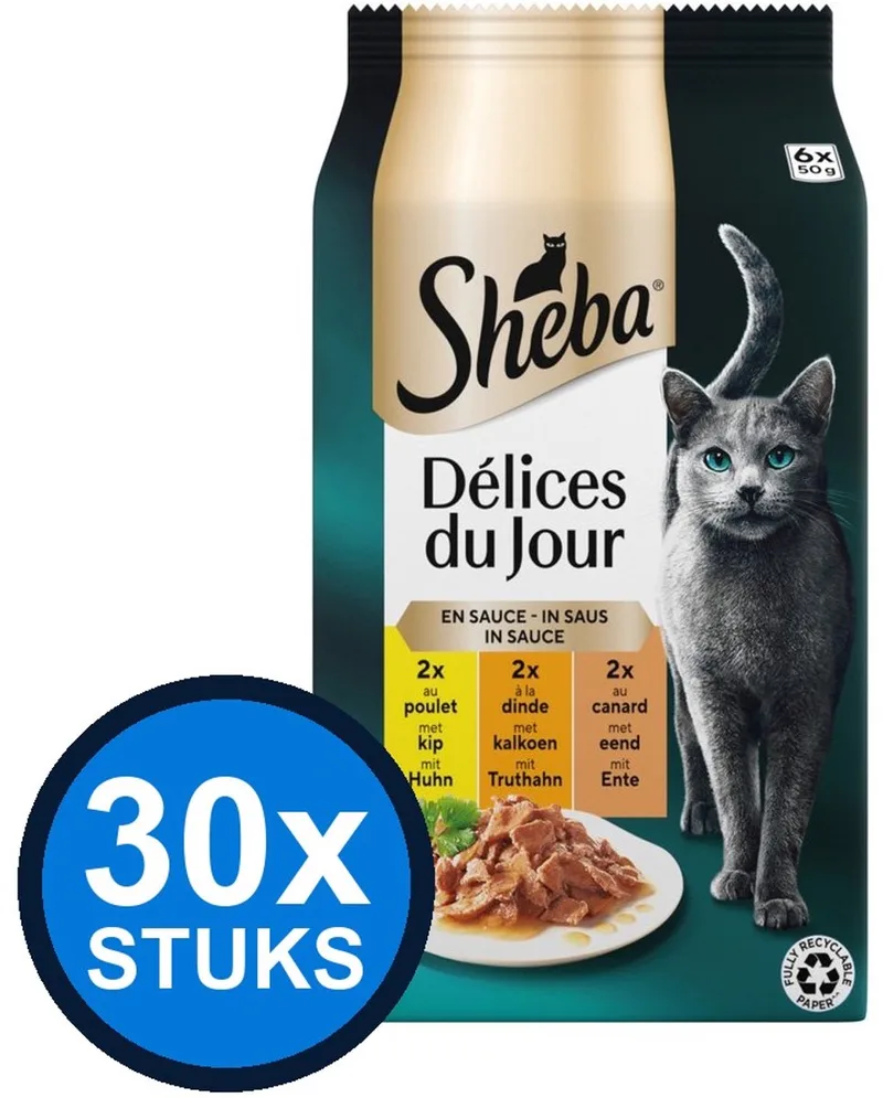 30x Sheba - Delices du Jour Gevogelte Selectie in Saus Multipack - Kattenvoer Natvoer - 6x50g von Sheba – Produktfoto