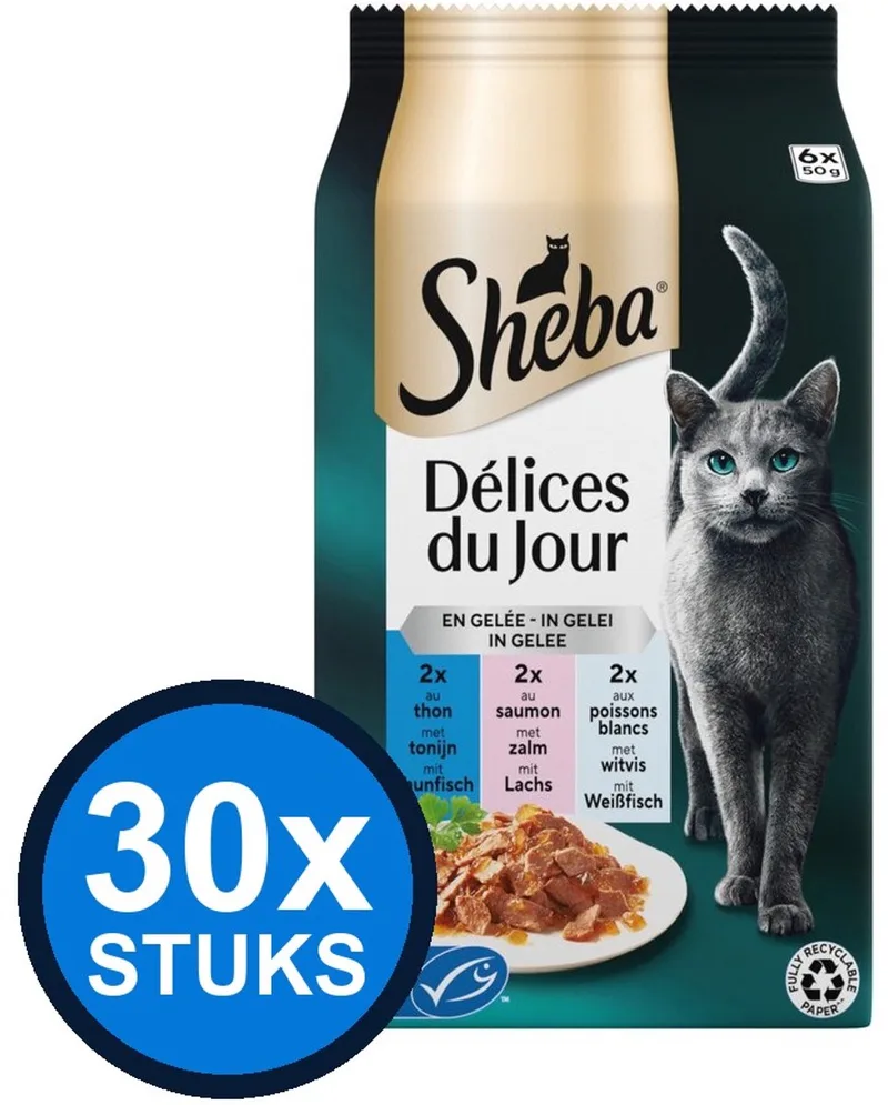 30x Sheba - Delices du Jour Vis Selectie in Gelei Multipack - Kattenvoer Natvoer - 6x50g de Sheba – photo produit