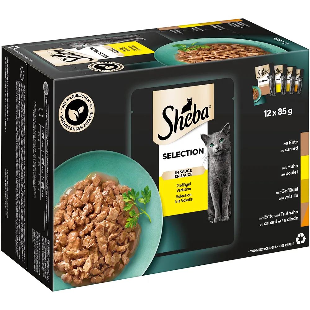 48x85g Selection in Sauce Gevogelte variatie Sheba Kattenvoer van Sheba – productfoto