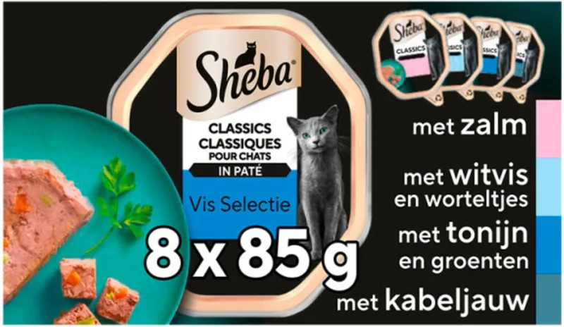 4x Sheba Adult Kattenvoer Classic Paté Natvoer Vis Kuipjes 8 x 85 gr de Sheba – photo produit