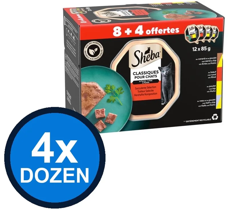 4x Sheba - Classic Paté Traiteur Selectie Multipack - Kattenvoer Natvoer - 12x85g von Sheba – Produktfoto