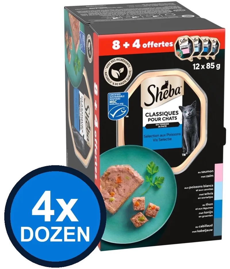 4x Sheba - Classic Paté Vis Selectie Multipack - Kattenvoer Natvoer - 12x85g de Sheba – photo produit