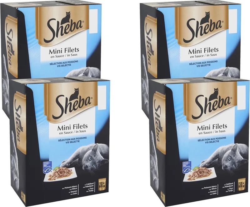 4x Sheba Mini Filets Adult Kattenvoer Natvoer Vis selectie Maaltijdzakjes 12 x 85 gr by Sheba – product photo