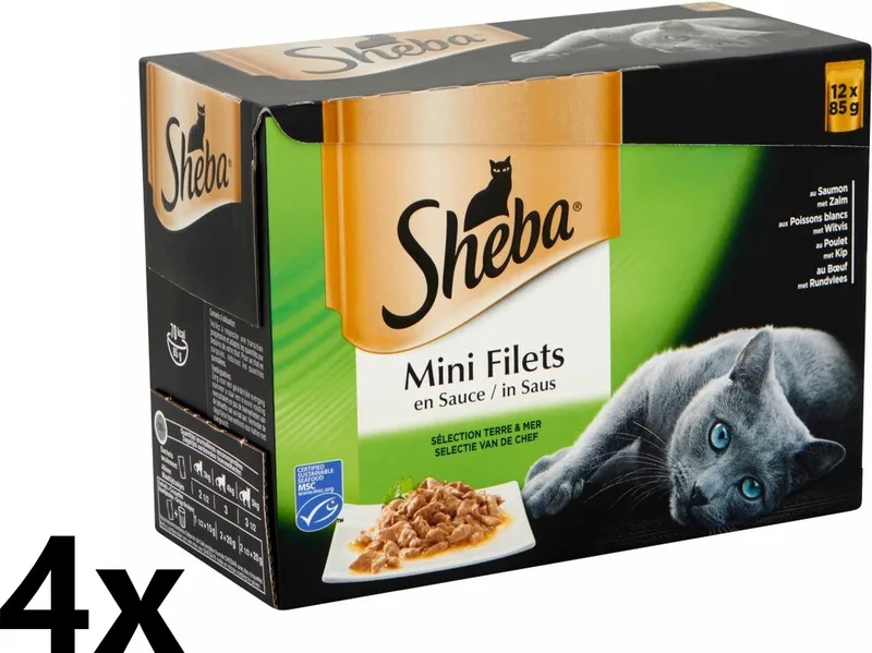 4x Sheba - Mini Filets Mix Selectie in Saus Multipack - Kattenvoer Natvoer - 12x85g von Sheba – Produktfoto