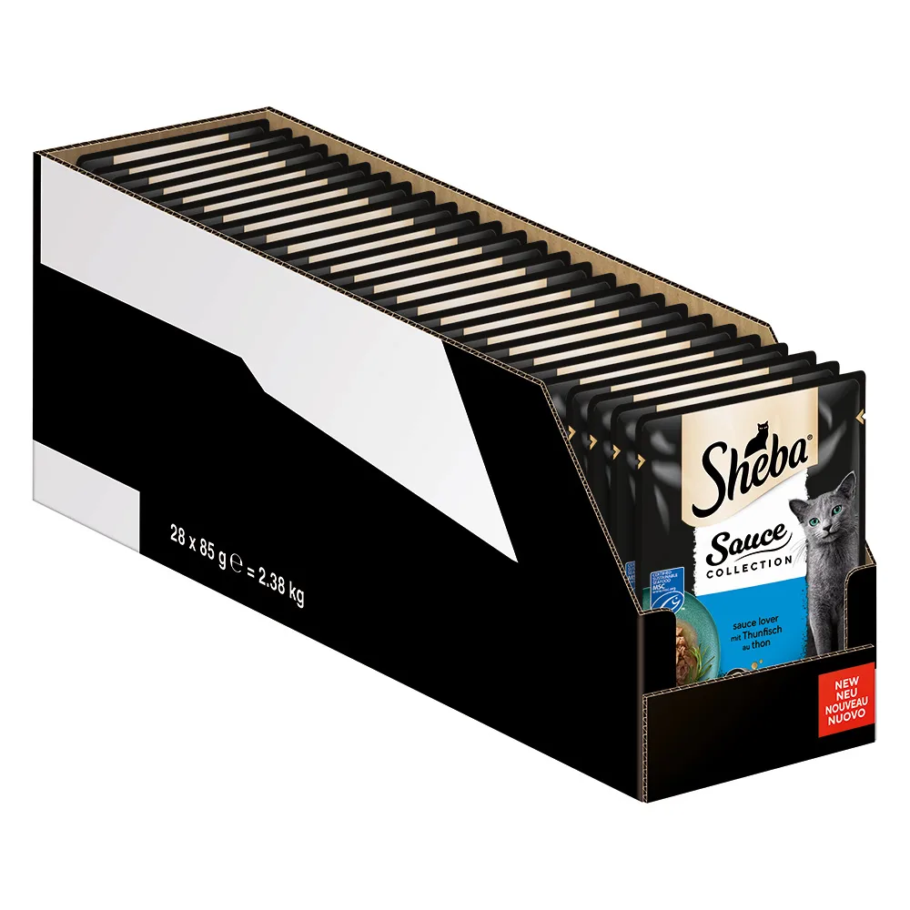 56 x 85 g Megapack Sheba Varianten Maaltijdzakjes Saus Lover met Tonijn nat kattenvoer van Sheba – productfoto