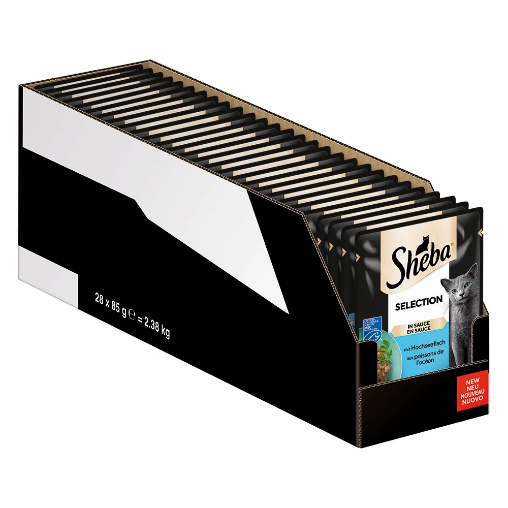 56 x 85 g Megapack Sheba Varianten Maaltijdzakjes Selection in Saus met Zeevis nat kattenvoer van Sheba – productfoto