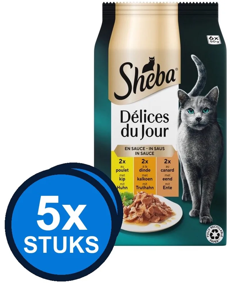 5x Sheba - Delices du Jour Gevogelte Selectie in Saus Multipack - Kattenvoer Natvoer - 6x50g de Sheba – photo produit