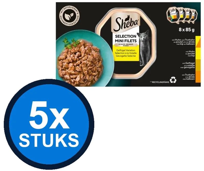 5x Sheba - Mini Filets Gevogelte Selectie in Saus Multipack - Kattenvoer Natvoer - 8x85g de Sheba – photo produit