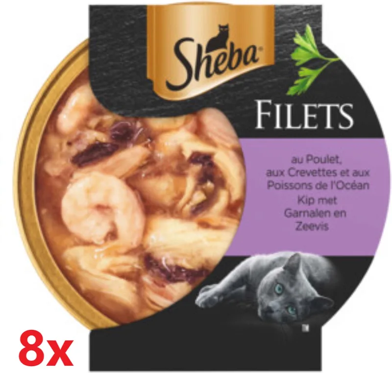 8x Sheba - Filets Kip, Garnalen & Zeevis in Saus - Kattenvoer Natvoer - 60 g von Sheba – Produktfoto