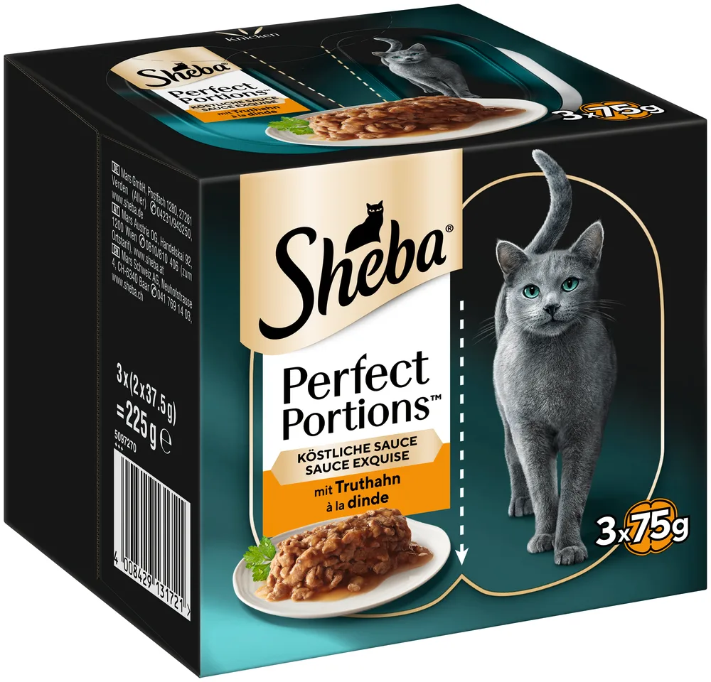 96 x 37,5 g Sheba Perfect Portions Sauce met Kalkoen nat kattenvoer van Sheba – productfoto