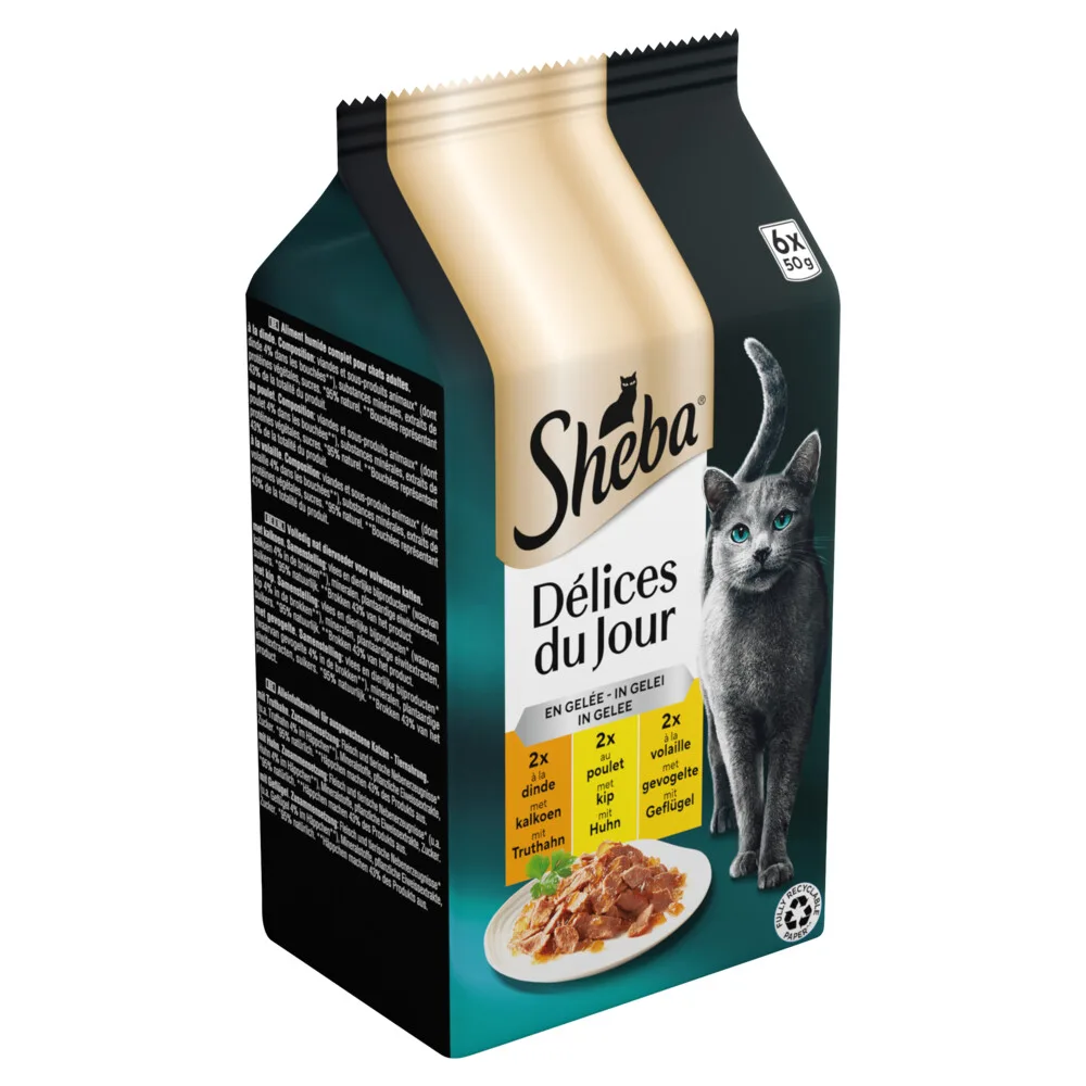Adult Delices du Jour Kattenvoer Nat Kip & Kalkoen in Gelei 6 x 50 gr by Sheba – product photo