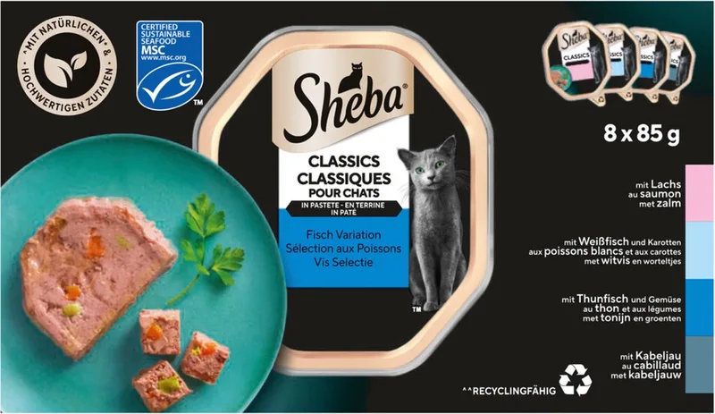 Adult Kattenvoer Classic Paté Natvoer Vis Kuipjes 8 x 85 gr by Sheba – product photo