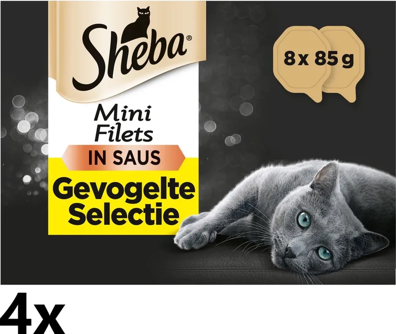 Alu - Voordeelpack - Mini Filets Traiteur - Gevogelte in saus - 4 verpakkingen van 8x85g - Kattenvoer by Sheba – product photo