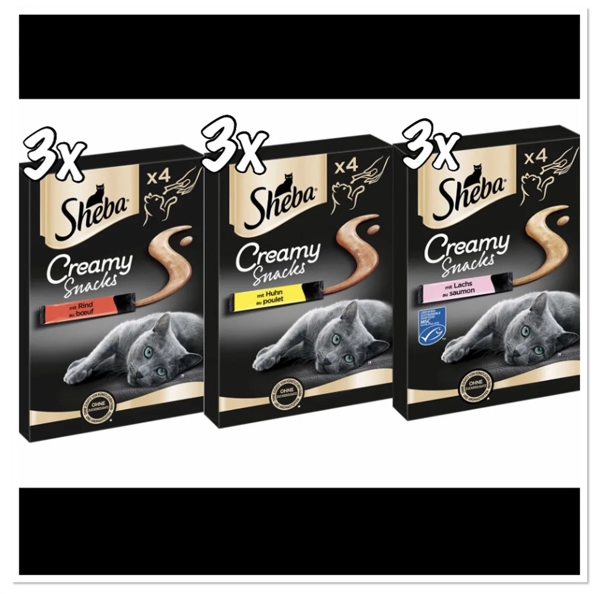 creamy snacks mix (3x kip, rund en zalm) fra Sheba – produktbillede
