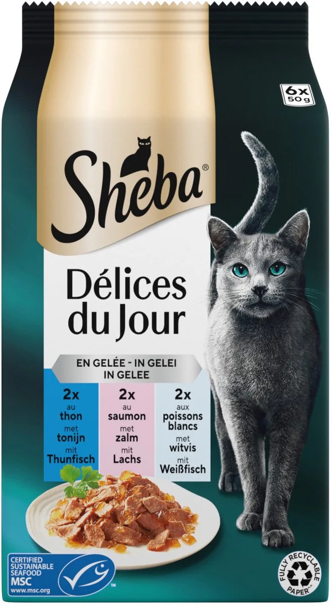 Delices Du Jour In Gelei Maaltijdzakjes - Kattenvoer - Vis 6x50 g von Sheba – Produktfoto