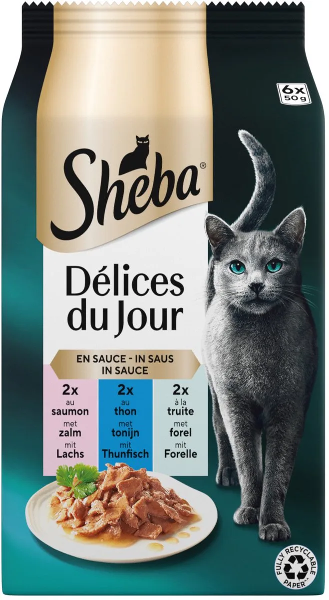 Delices Du Jour In Saus Maaltijdzakjes - Kattenvoer - Vis 6x50 g fra Sheba – produktbillede