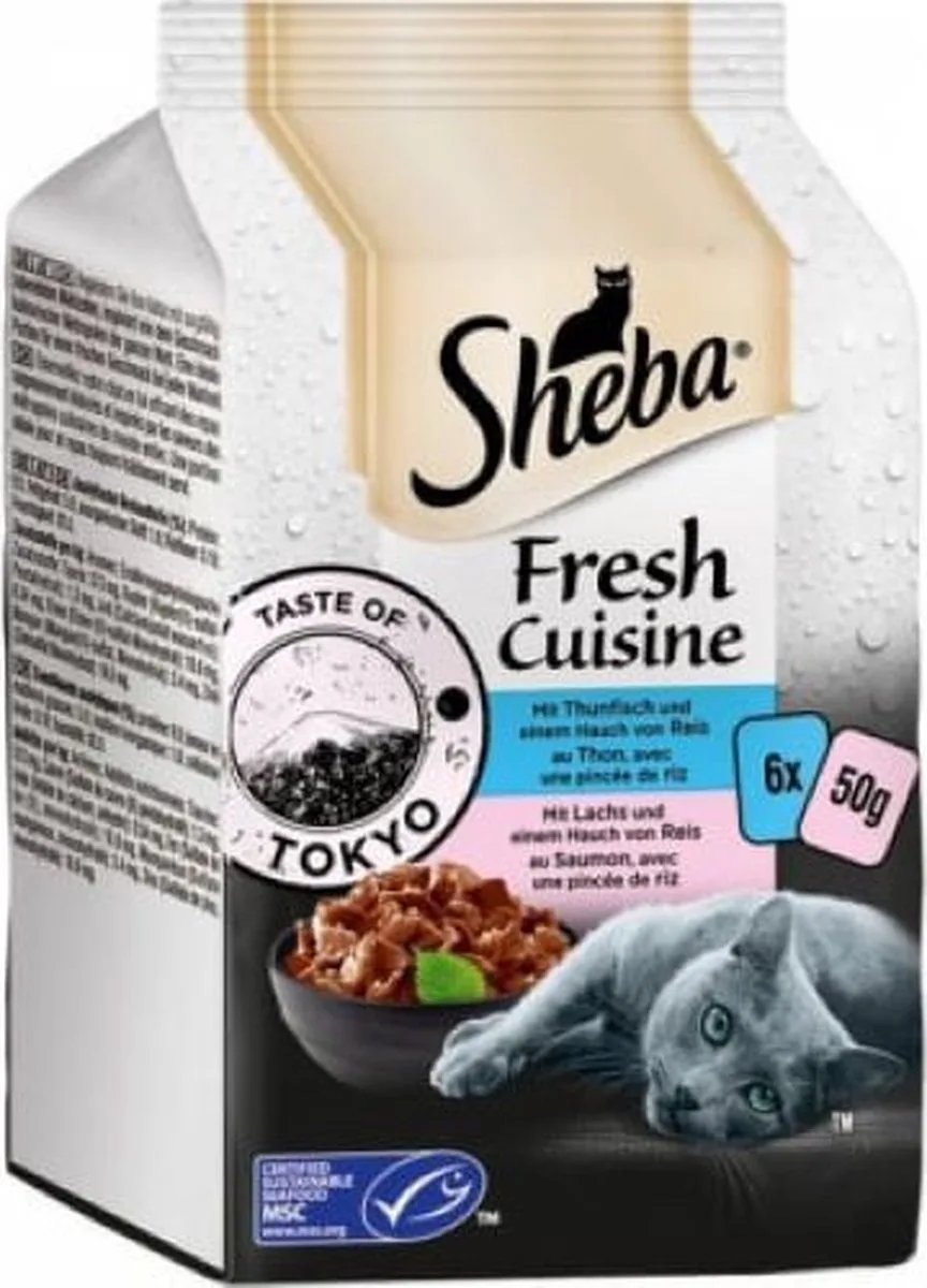 Délices Gourmands - Tonijn & Zalm met een vleugje rijst - 6x50g (300g) van Sheba – productfoto