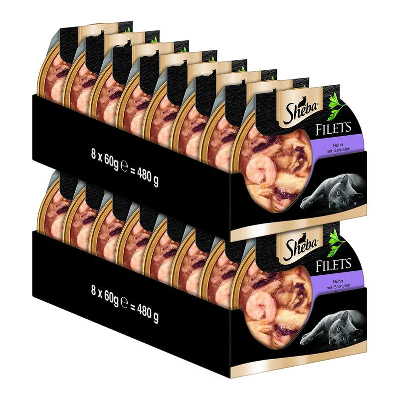 Filets - Feinstes Nassfutter für Katzen in Schale - Huhn mit Garnelen - 16 x 60 g de Sheba – photo produit