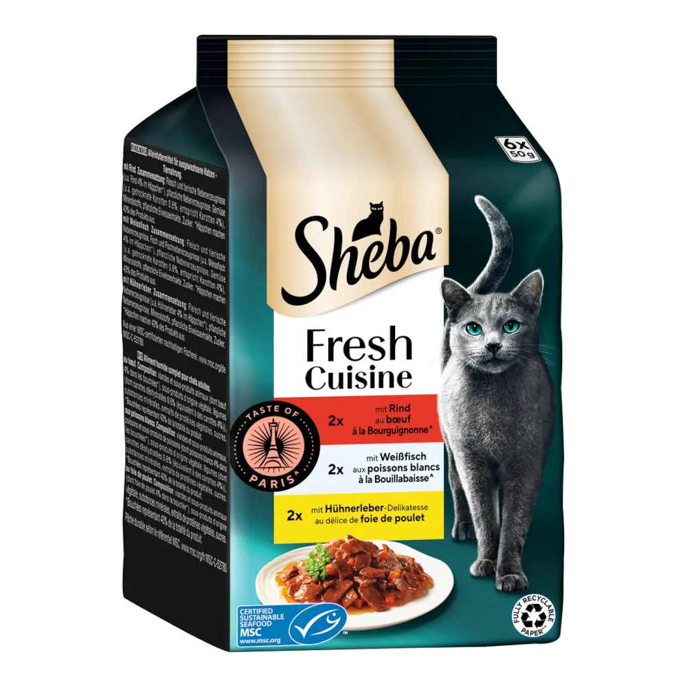 Fresh Cuisine Taste of Paris Kattenvoer 36 x 50 g - Rundvlees, Witvis en Kippenlever van Sheba – productfoto