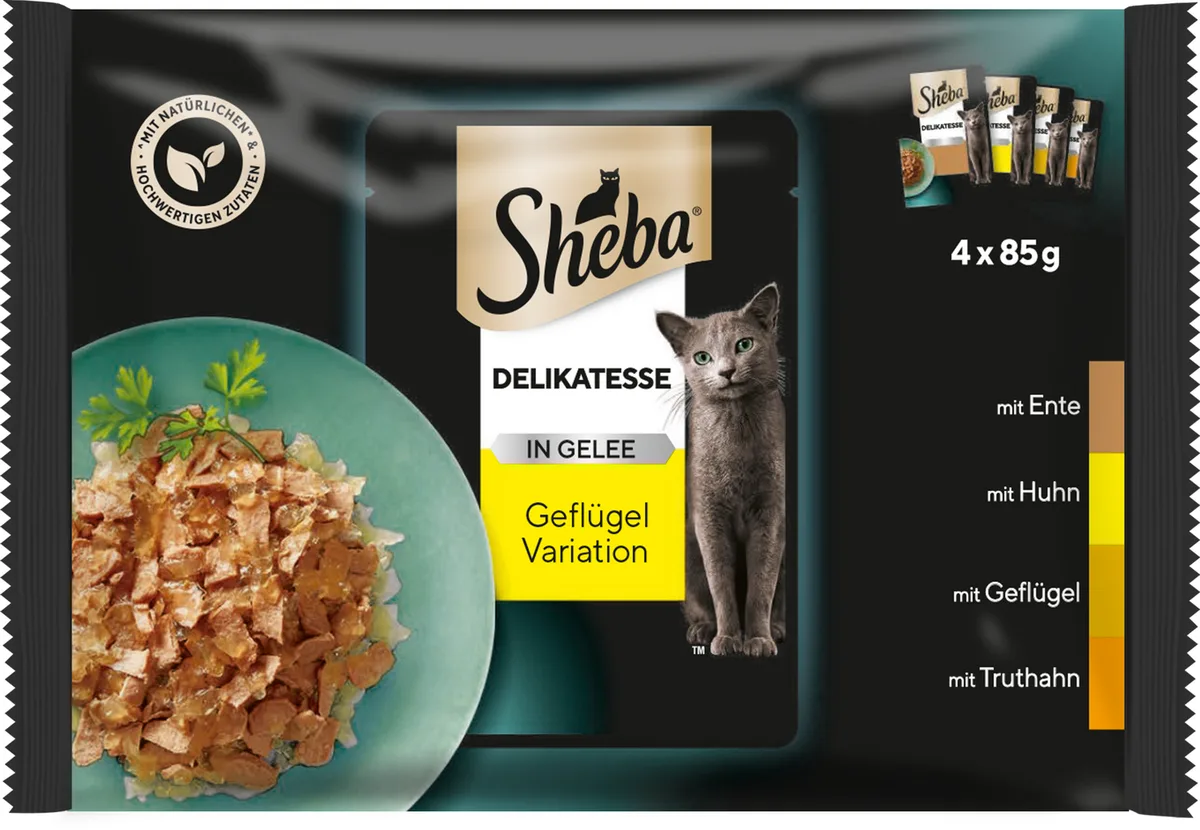 Frischebeutel Adult Delikatesse in Gelee Geflügel Variation 4x85g - 340 g von Sheba – Produktfoto