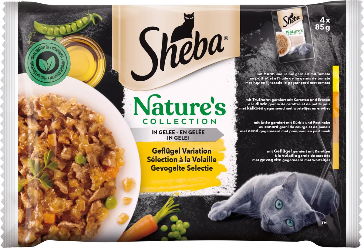 Frischebeutel Nature's Collection in Gelee Geflügel Variation 4x85g - 340 g von Sheba – Produktfoto