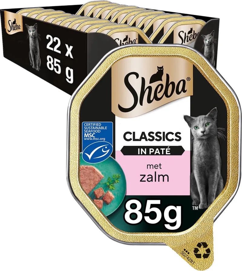 Kattenvoer - Classic Paté - Natvoer - Zalm - kuipjes 22x85g de Sheba – photo produit