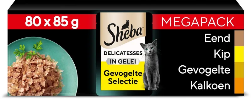 Kattenvoer - Délicatesses - Gevogelte in Gelei - 80x85g Mega-Pack by Sheba – product photo 1 of 5