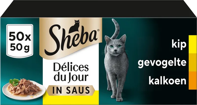 Kattenvoer - Délices Du Jour - Gevogelte Saus - Mega-Pack 50x50g de Sheba – photo produit