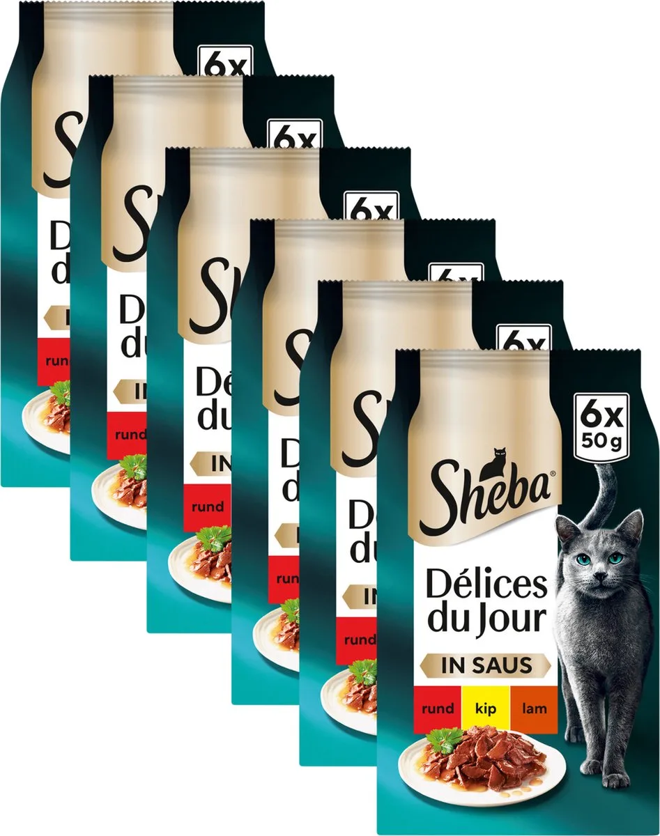 Kattenvoer - Délices du Jour - Traiteur Vlees Selectie in saus Natvoer - 36x50 g van Sheba – productfoto