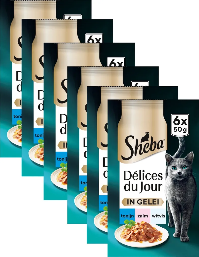 Kattenvoer - Delices du Jour - Zalm & Tonijn in gelei - 36x50g de Sheba – photo produit