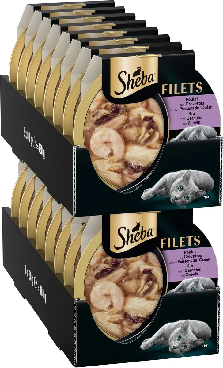 Kattenvoer - Filets - Garnaal & Oceaanvis & Kip in saus - 16x60g de Sheba – photo produit