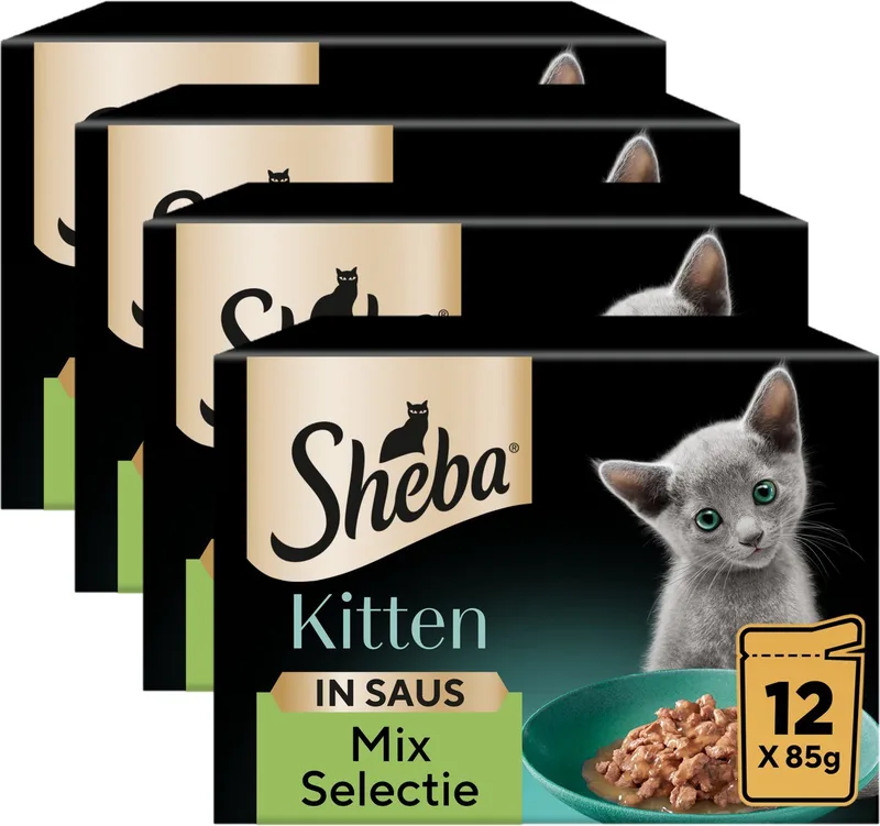 Kattenvoer - Kitten Mix Selectie in Saus met Zalm & Kip - Maaltijdzakjes 48x85gr by Sheba – product photo